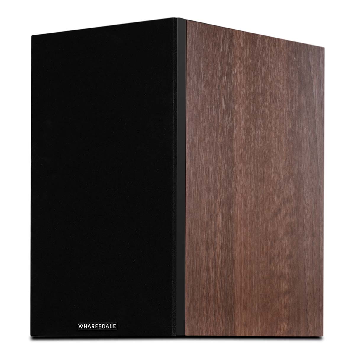 Wharfedale Diamond 12.2i 2-Way Bookshelf Speakers - single walnut speaker front view angled left with grille