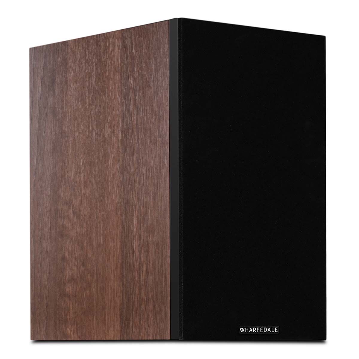 Wharfedale Diamond 12.2i 2-Way Bookshelf Speakers - single walnut speaker front view angled right with grille