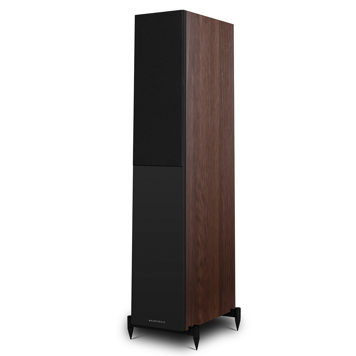 Wharfedale Diamond 12.3i 2.5-Way Floorstanding Speakers - single walnut speaker front view angled left with grille