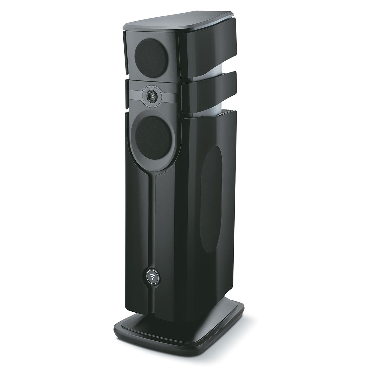 Focal Diva Alta Utopia 4-Way Active Wireless Loudspeaker - single Black High Gloss speaker with grilles - front view angled left