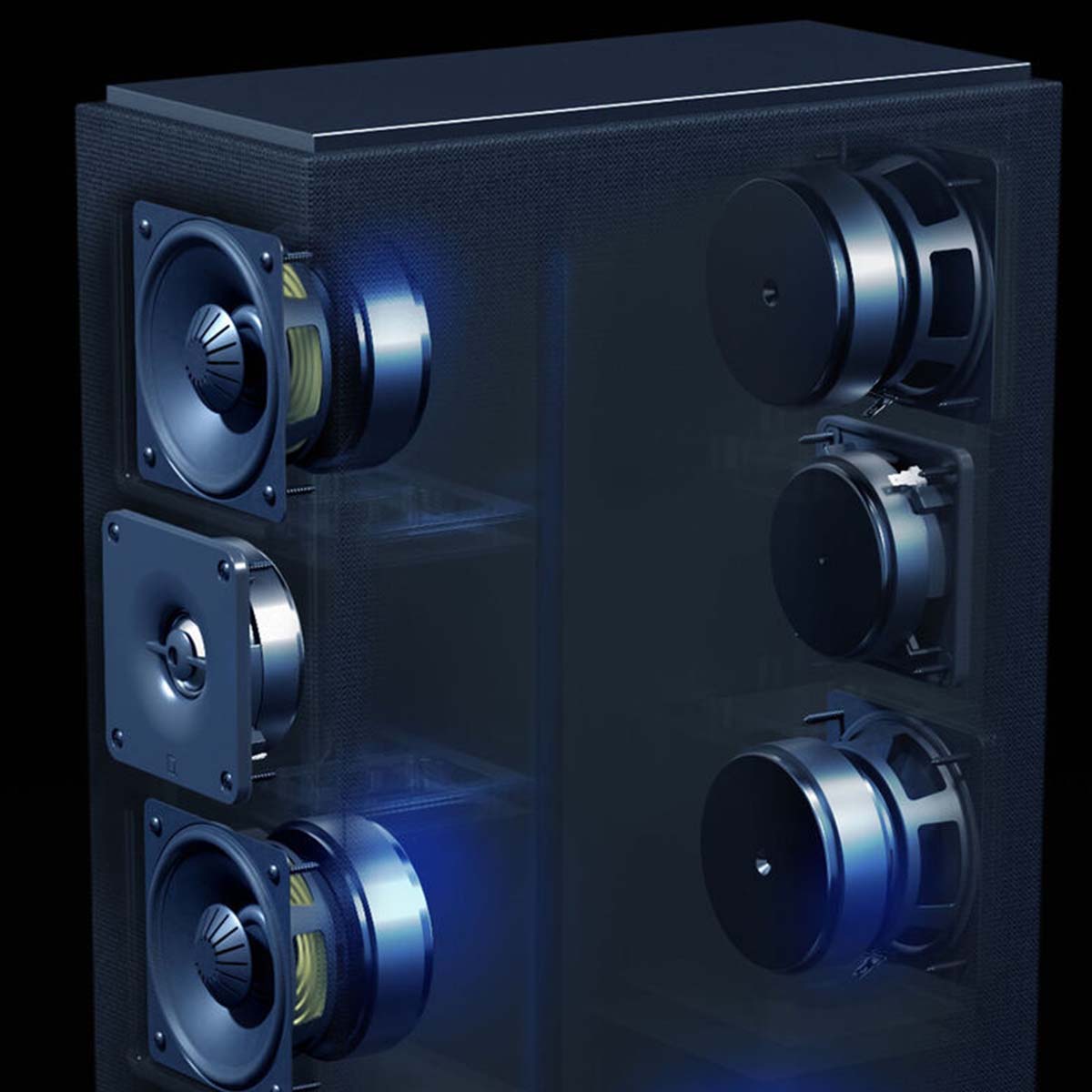 Definitive Technology Dymension DM60 Bipolar Tower Speaker - Each cutaway view