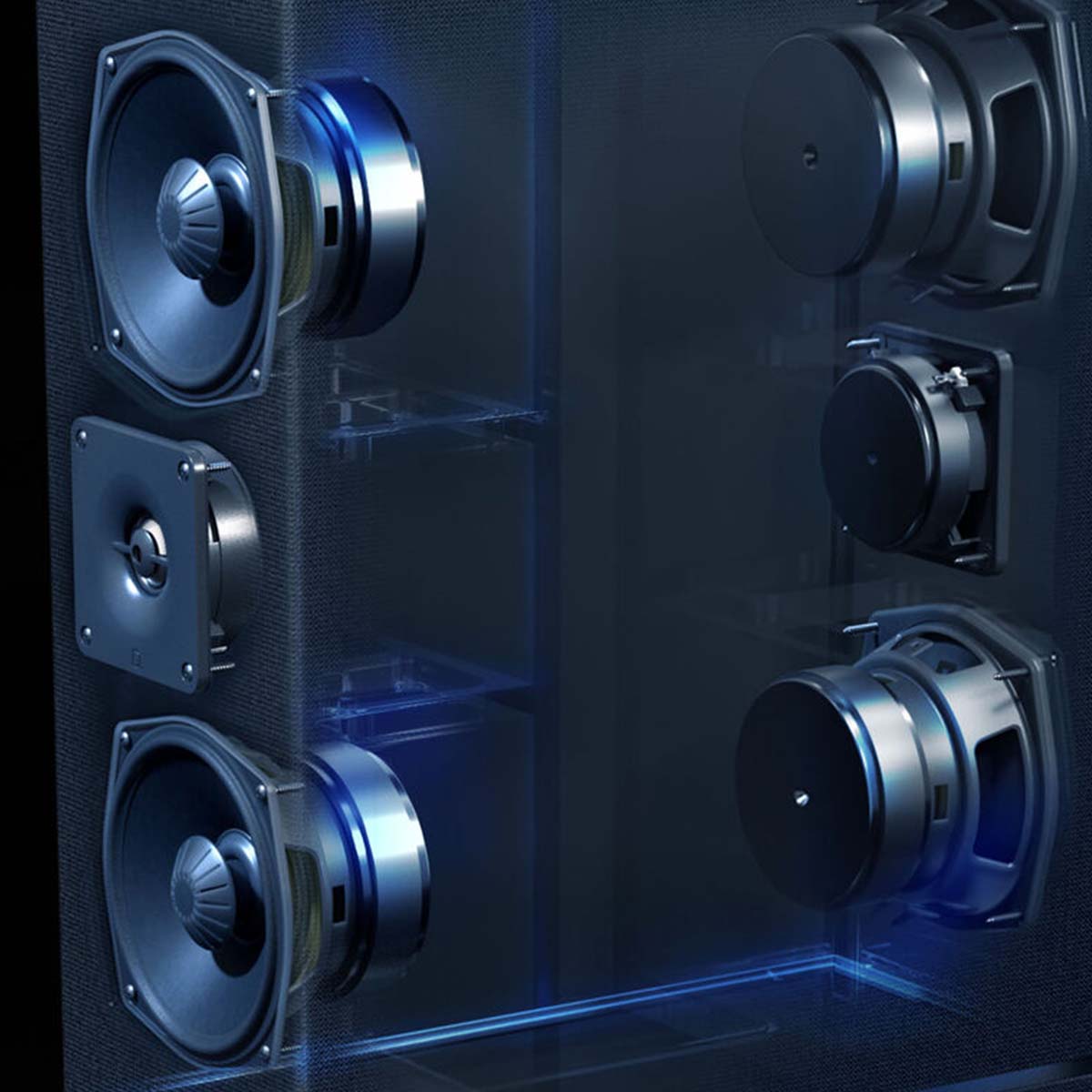 Definitive Technology Dymension DM80 Flagship Bipolar Tower Speaker - Each cutaway view