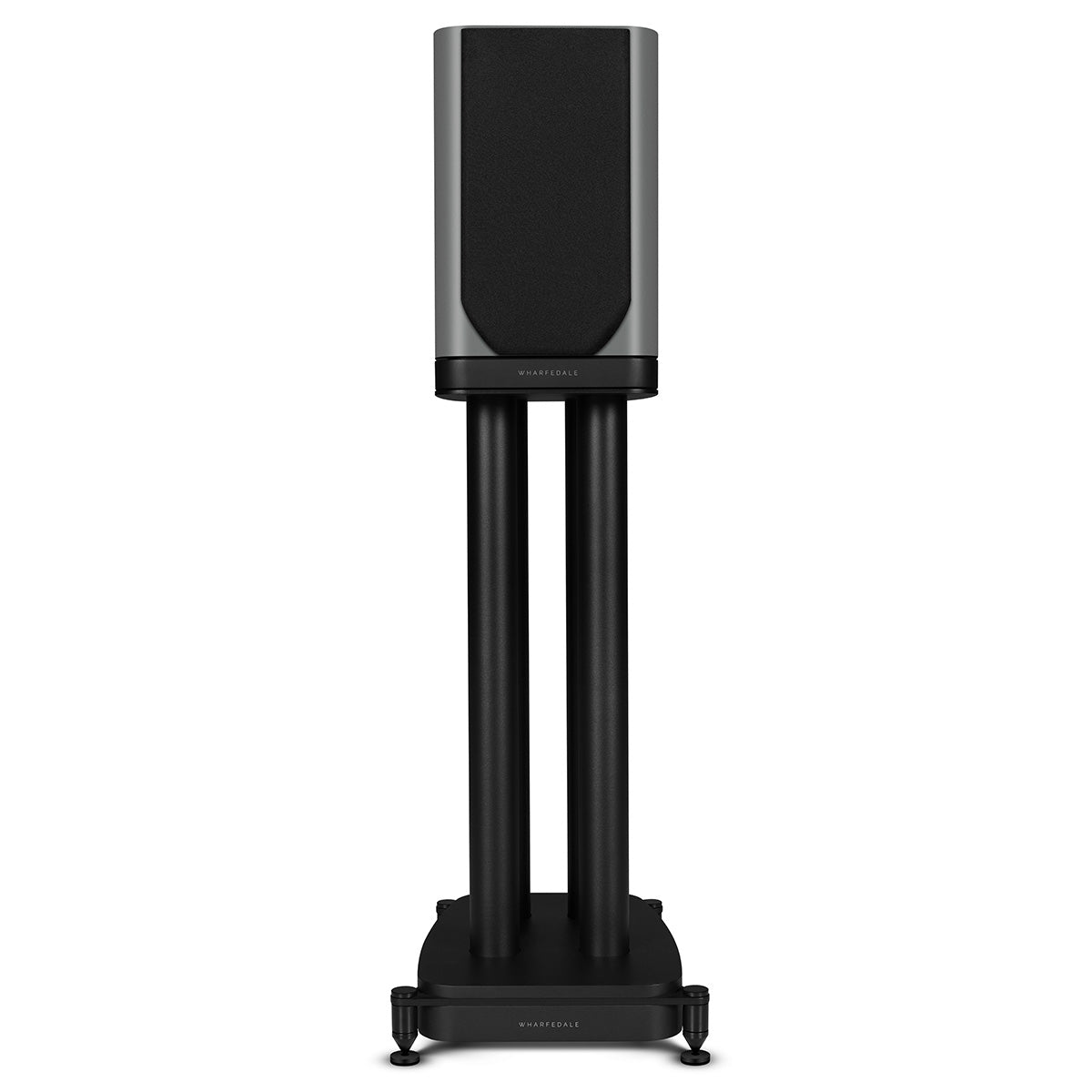 Wharfedale Evo 5.1 5-inch 2-way Bookshelf Speaker - Grey - single speaker on stand with grille front view