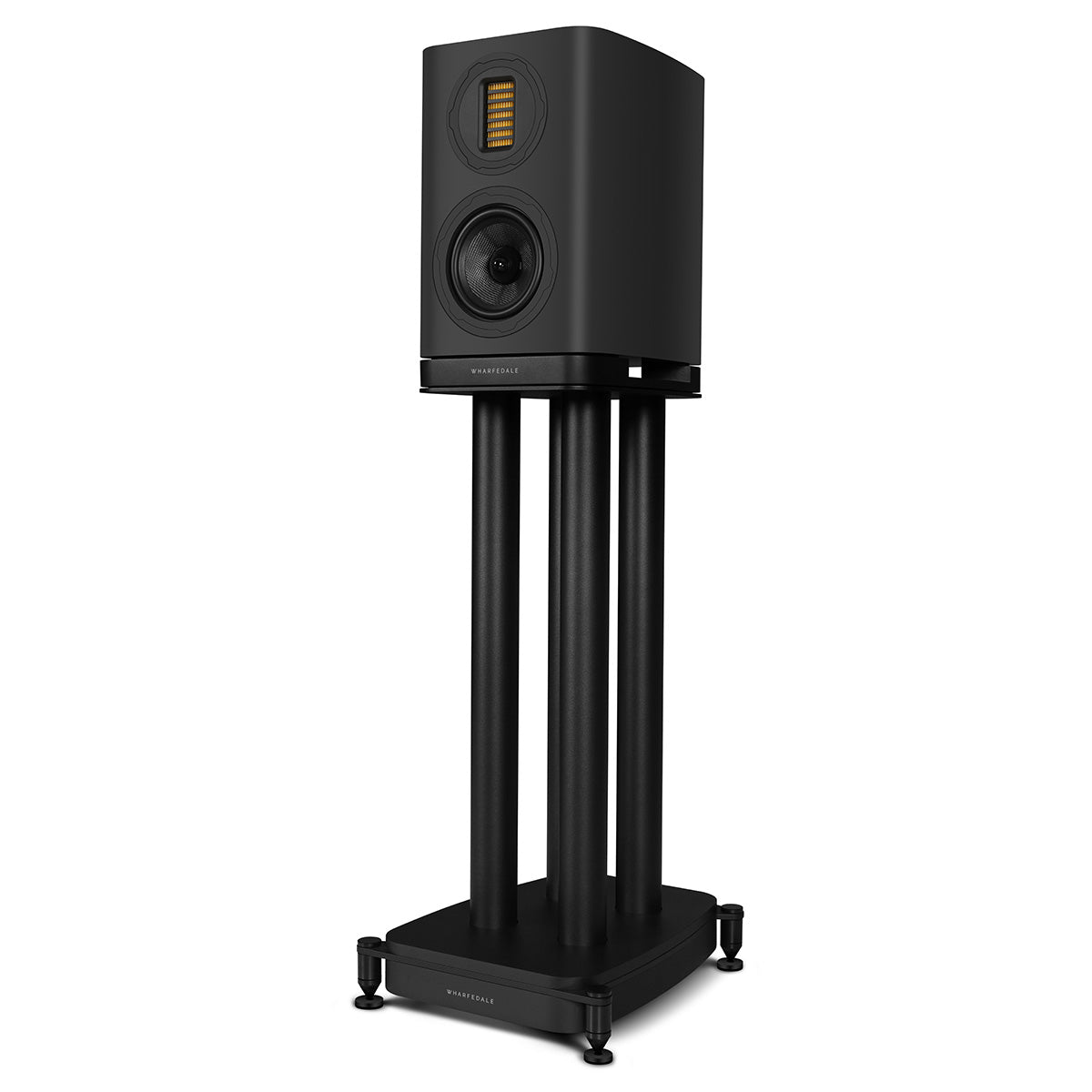 Wharfedale Evo 5.1 5-inch 2-way Bookshelf Speaker - Black - single speaker on stand without grille angled left