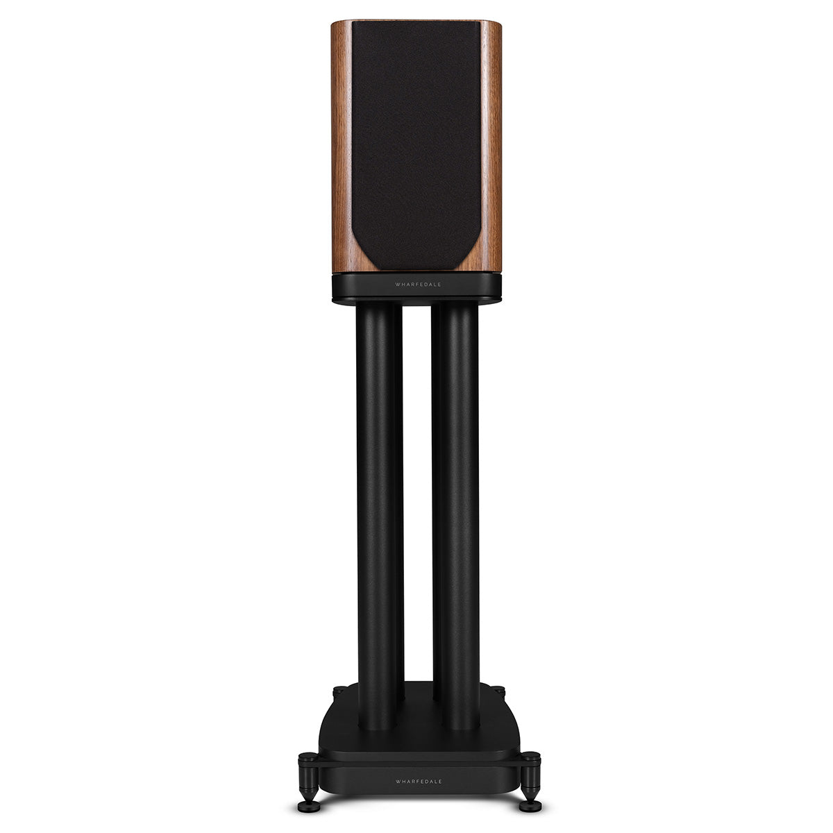 Wharfedale Evo 5.1 5-inch 2-way Bookshelf Speaker - Walnut - single speaker on stand with grille front view