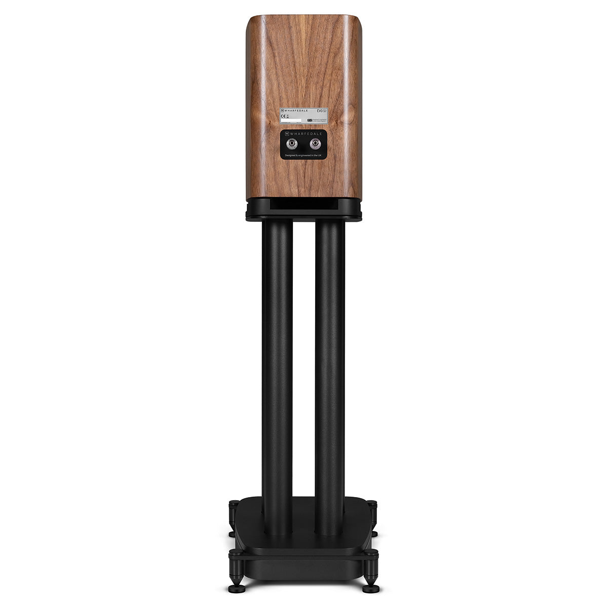 Wharfedale Evo 5.1 5-inch 2-way Bookshelf Speaker - Walnut - single speaker on stand rear view