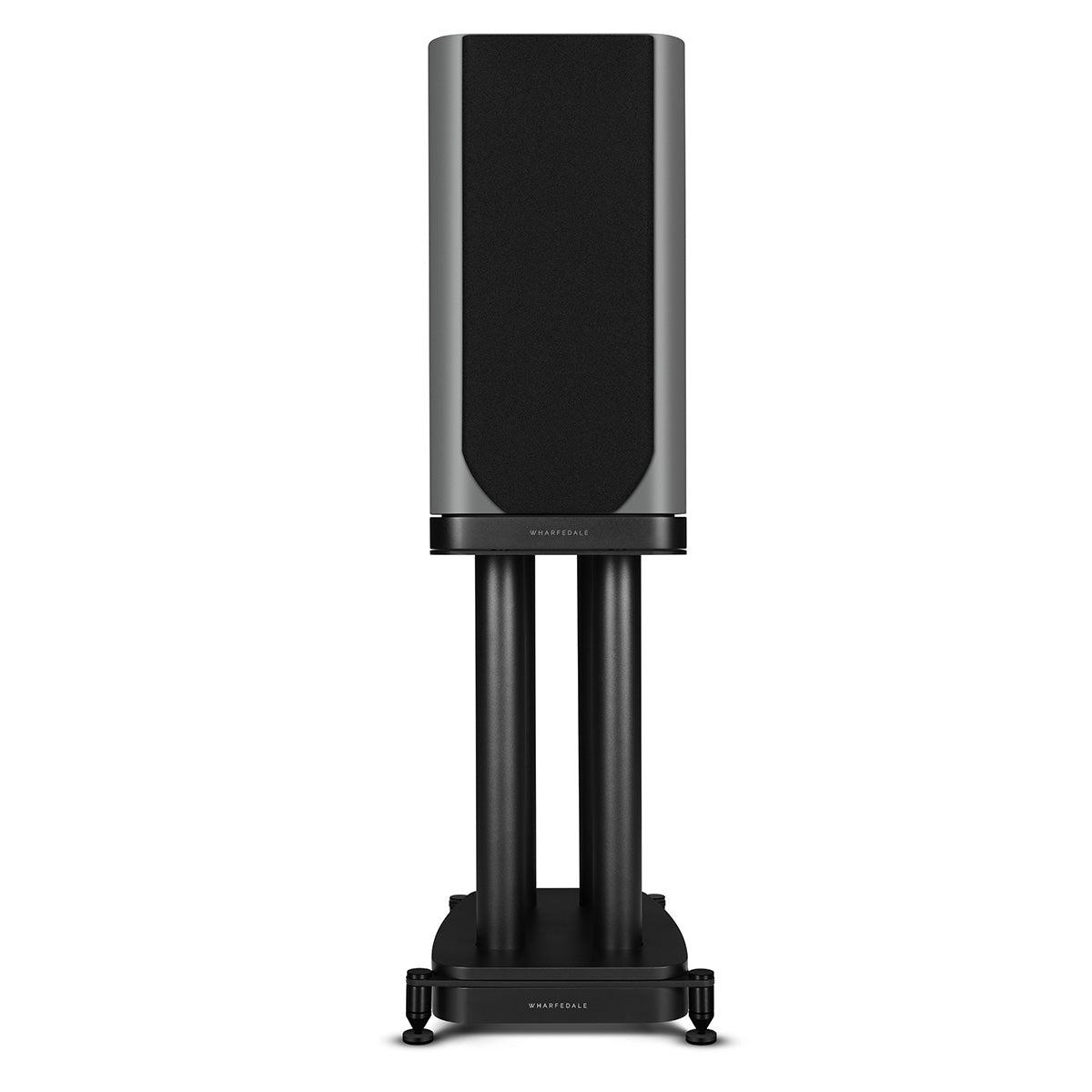 Wharfedale Evo 5.2 6-inch 3-way Standmount Speakers - Grey - single speaker on stand with grille front view