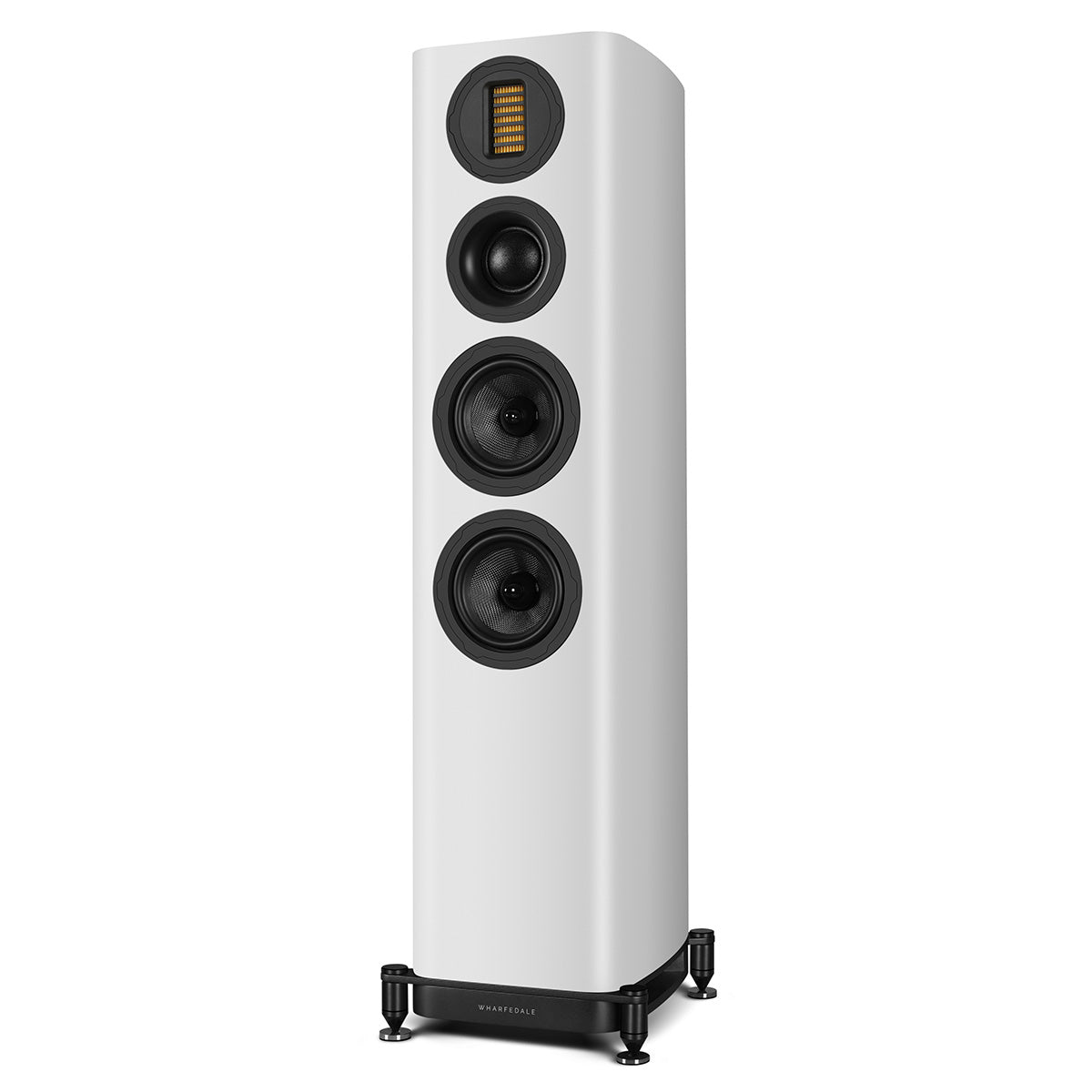 Wharfedale Evo 5.3 Dual 5-inch 3-way Floorstanding Speakers - White - single speaker without grille angled left