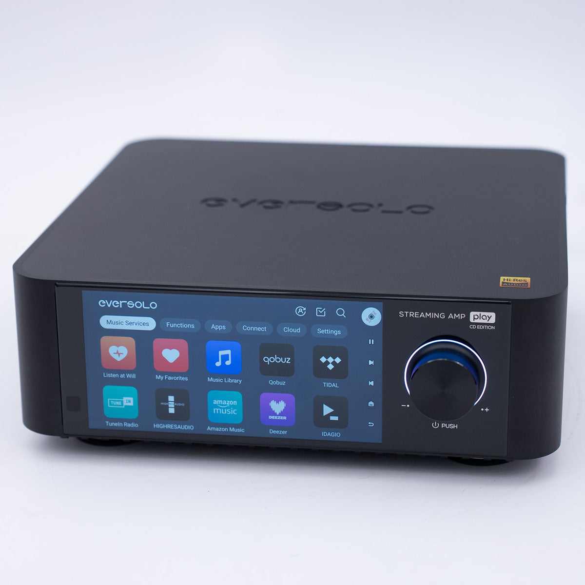 EverSolo Play Streaming Amplifier front and top view slightly angled left