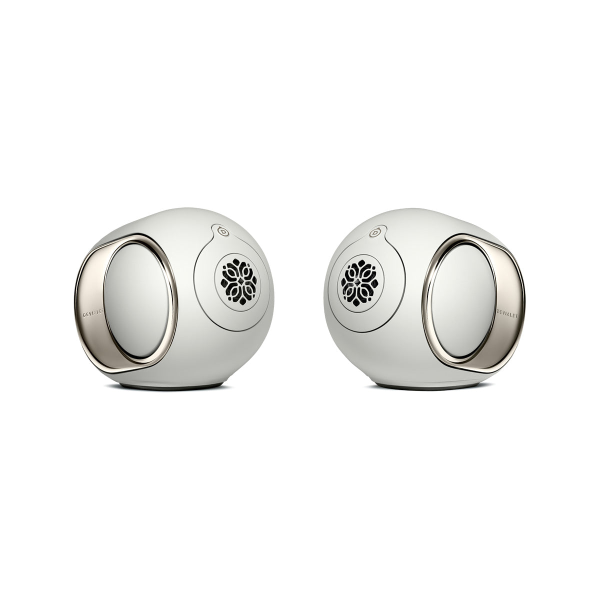 Devialet Phantom Ultimate 98 dB High-End Connected Speaker - Light Pearl - pair of speakers facing inward