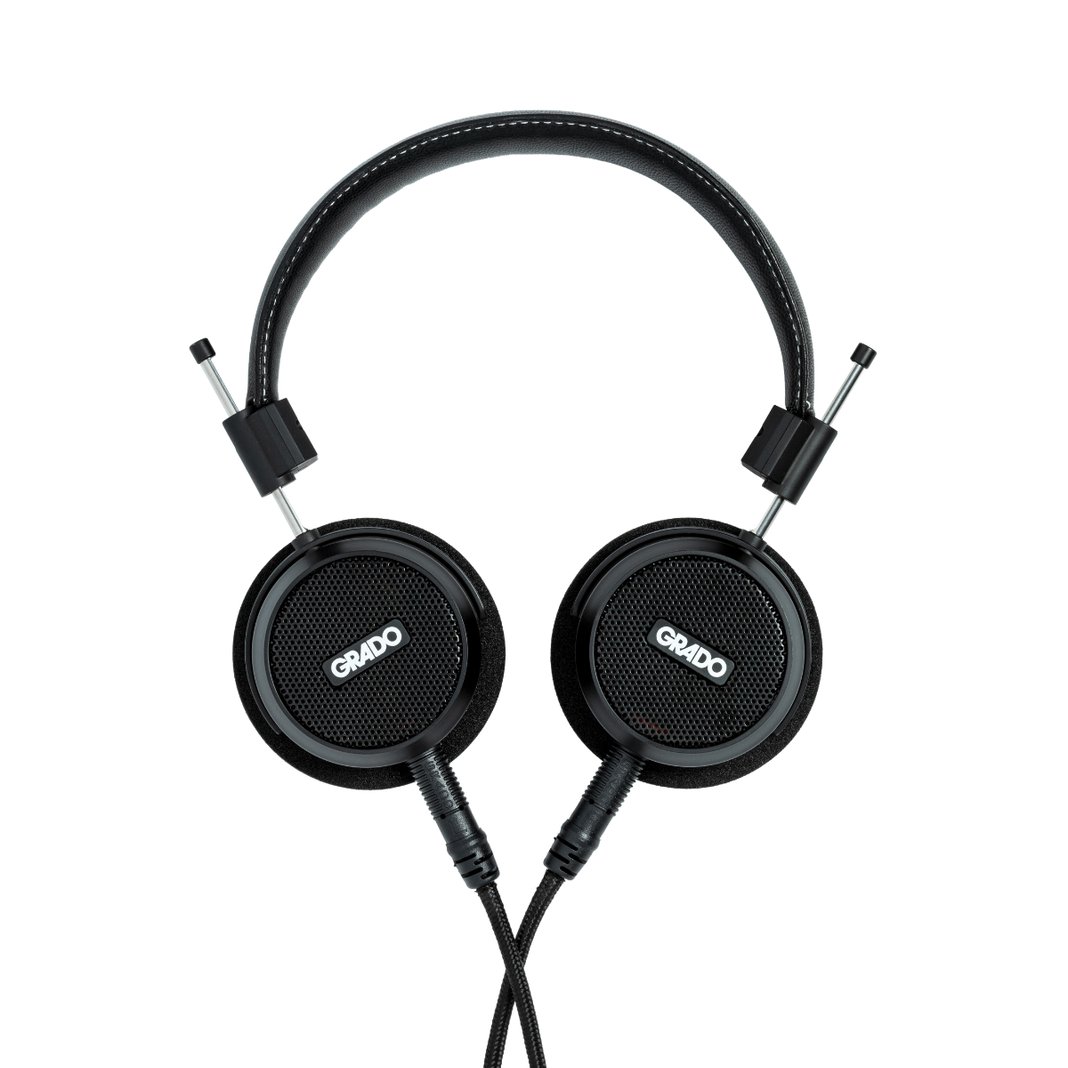 Black Grado S150 over-ear headphones with a padded headband, circular earcups, and visible Grado branding on the earcup grilles, shown on a plain white background.