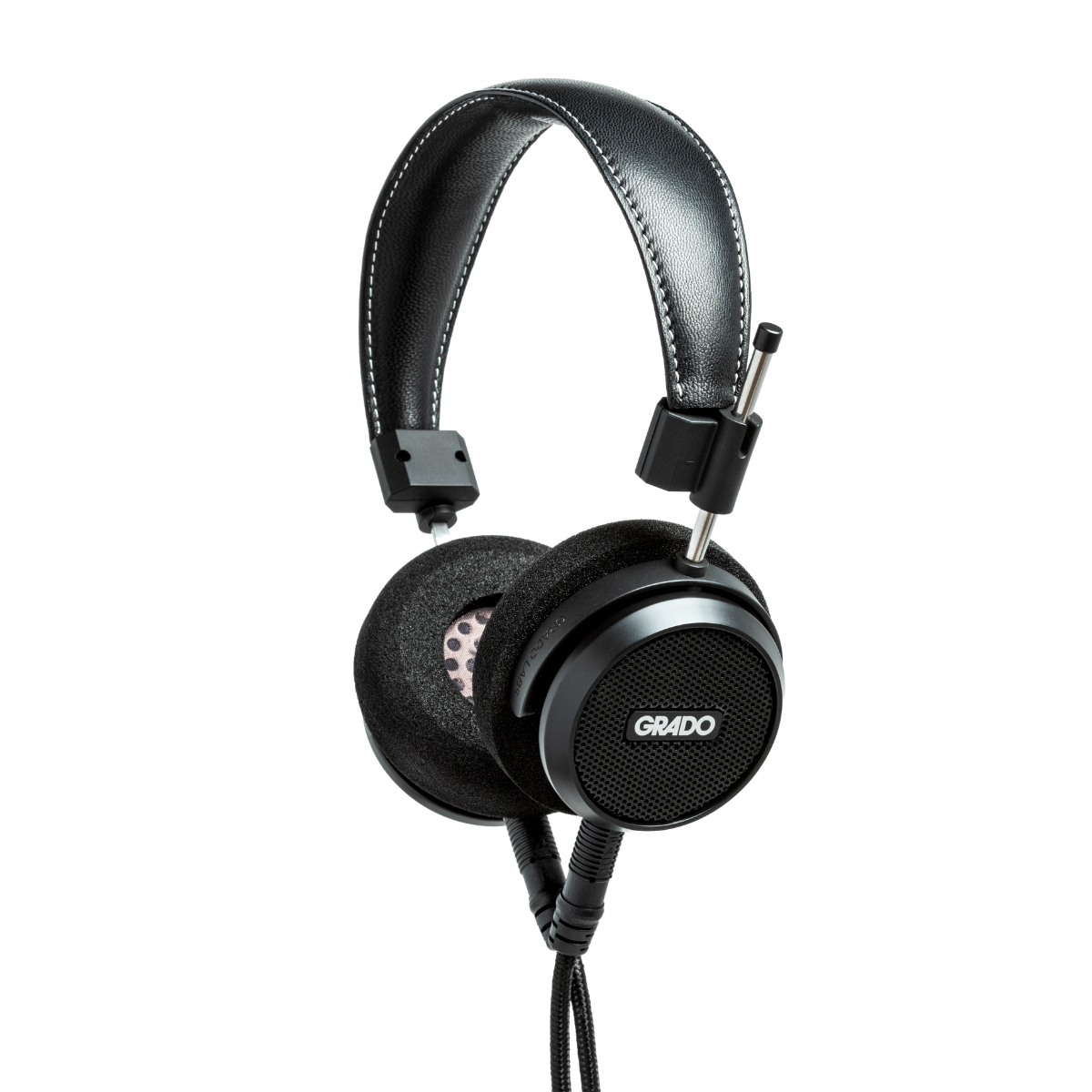 Grado S150over-ear wired headphones in black, featuring a padded headband, cushioned ear pads, and a visible brand logo on the speaker cup, shown against a plain white background.