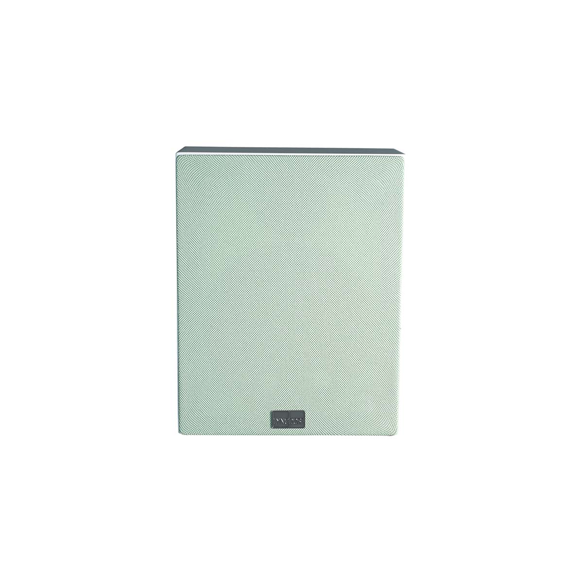 Lyngdorf MH-2 Satellite Speaker white speaker front view with green grille
