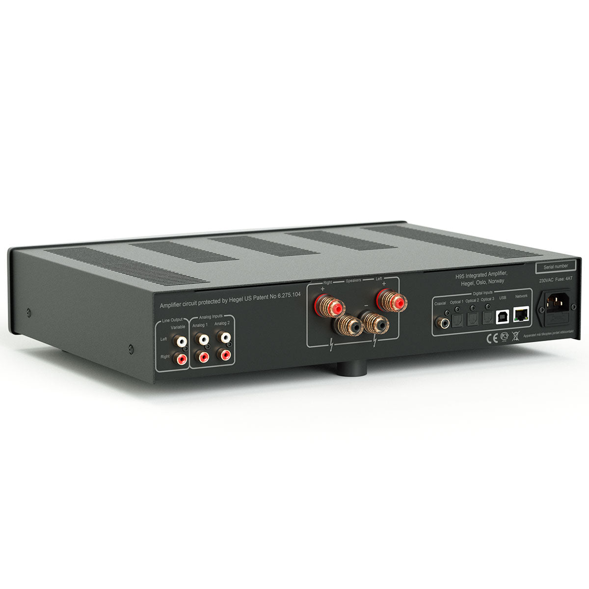 Hegel H95 Integrated Amplifier back view angled right