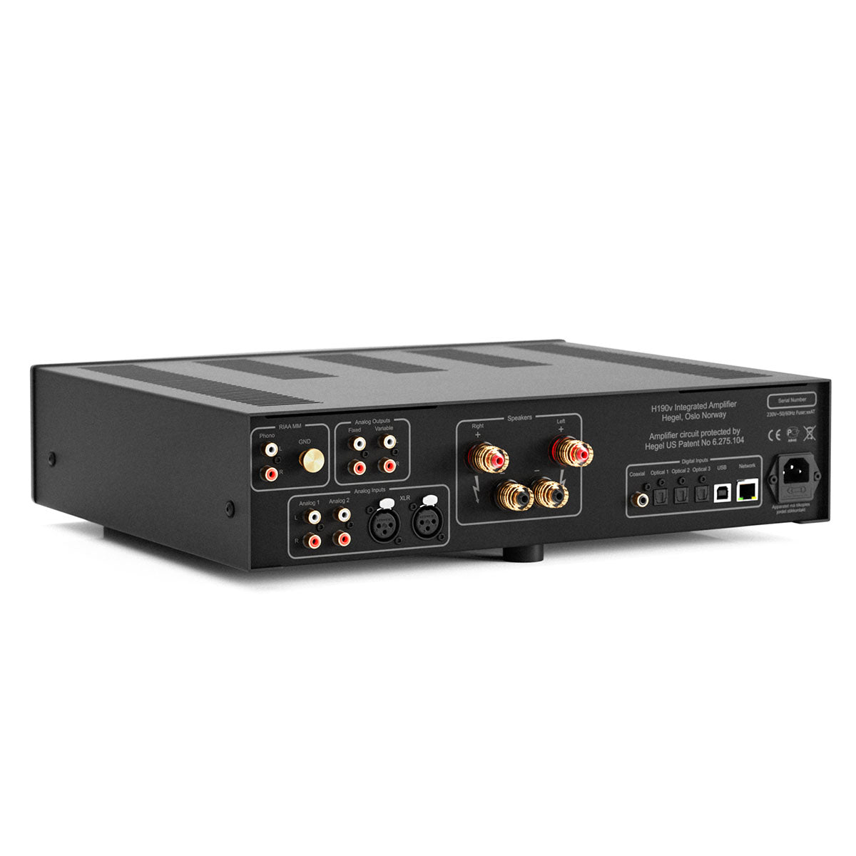 Hegel H190v Integrated Amplifier - black - back view angled right