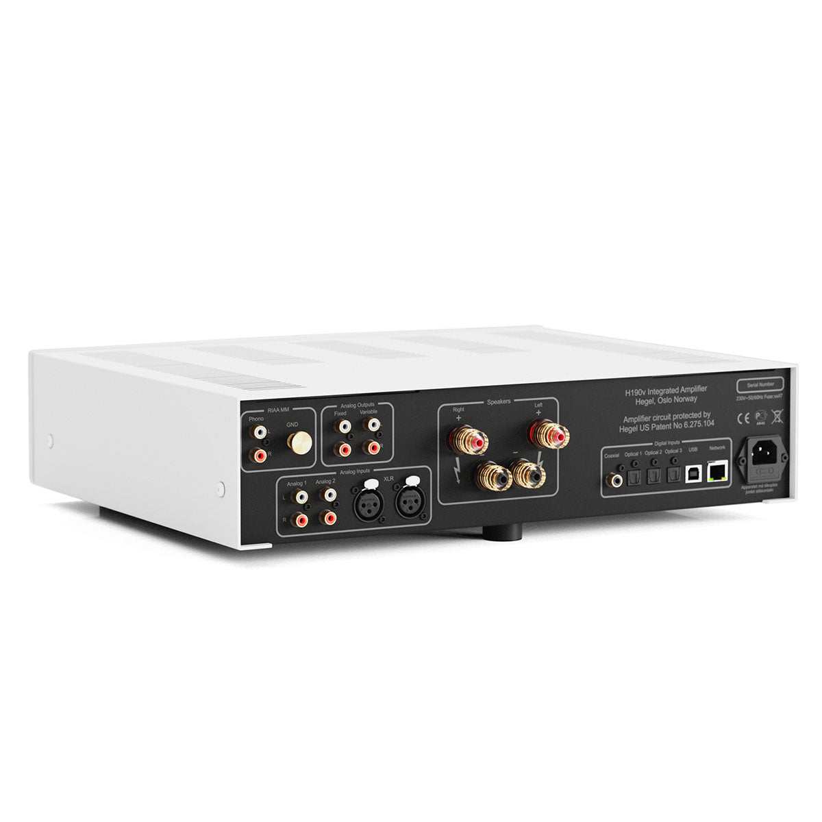 Hegel H190v Integrated Amplifier - white - back view angled right