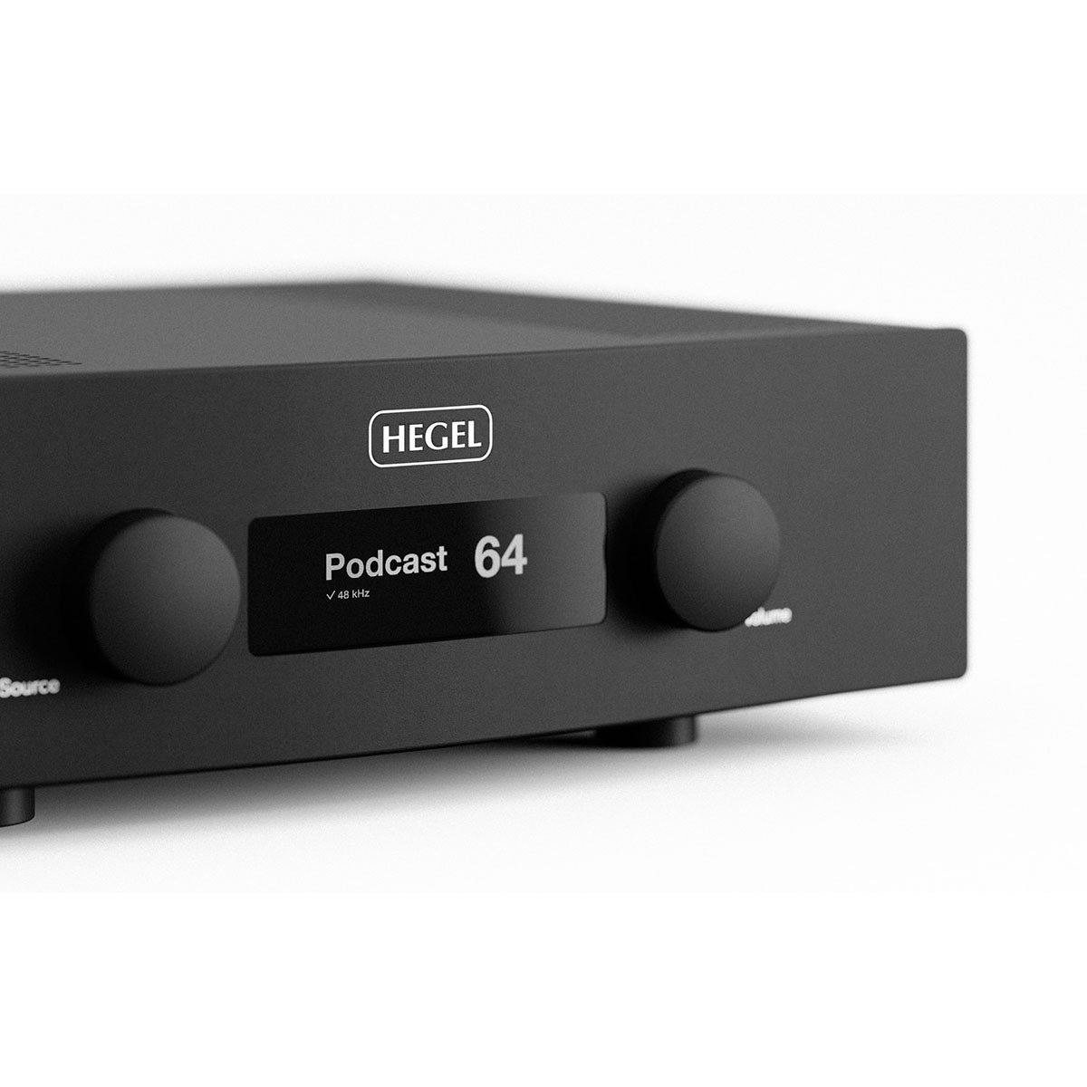 Hegel H400 Integrated Amplifier front view angled right close-up of right side
