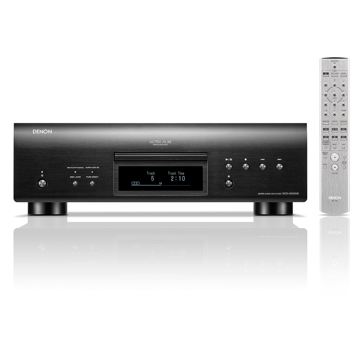 Denon DCD-3000NE Reference Series SACD Player - black - front view with silver remote to right