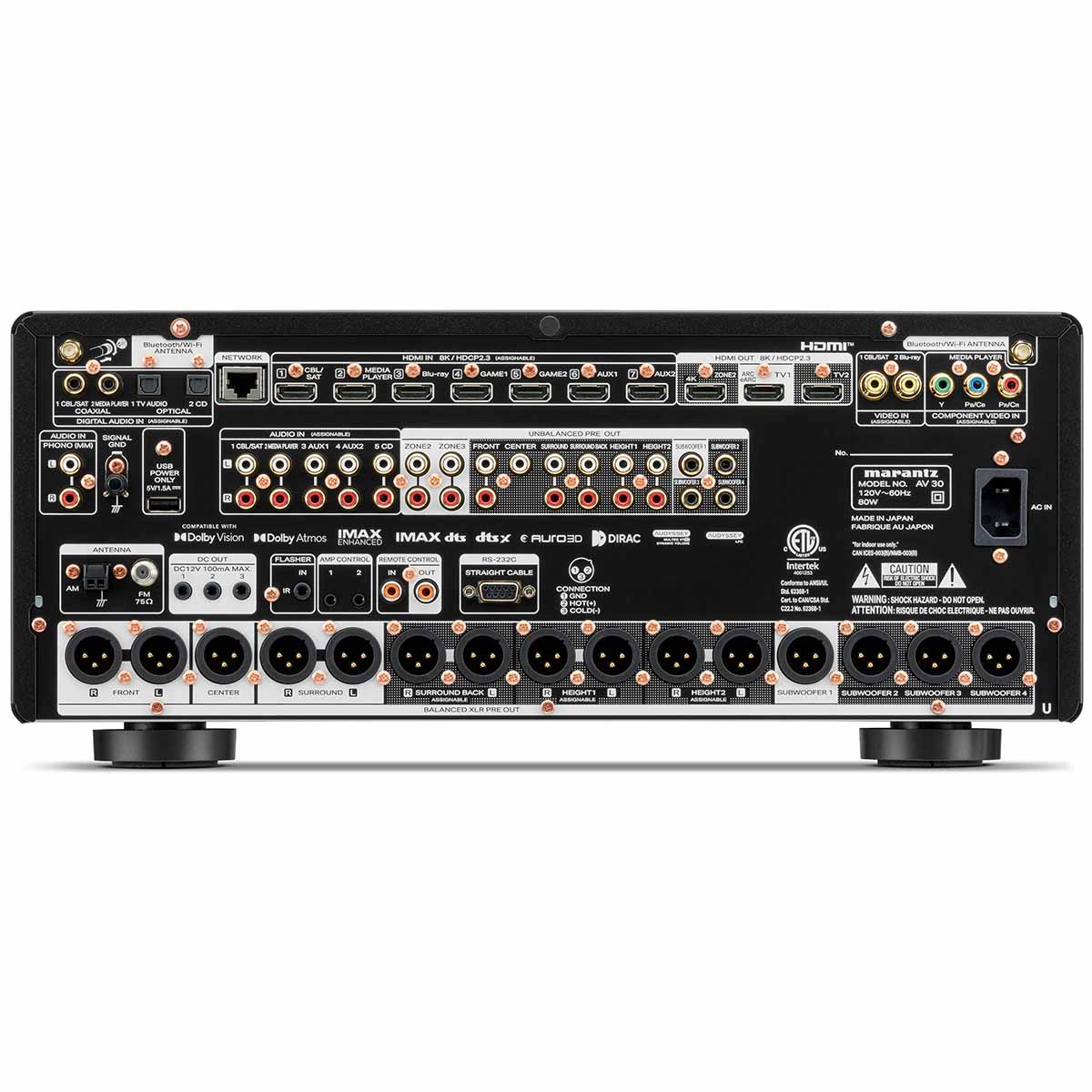 Marantz AV 30 HEOS Reference 11.4-Channel Balanced AV Preamplifier - rear view showing inputs