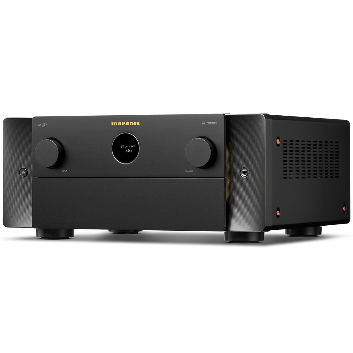 Marantz AV 30 HEOS Reference 11.4-Channel Balanced AV Preamplifier - front view angled left with panel closed