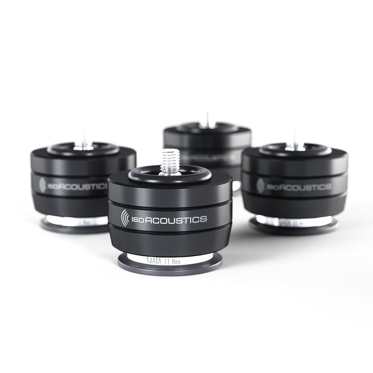 Four IsoAcoustics Gaia II Neo speaker isolators