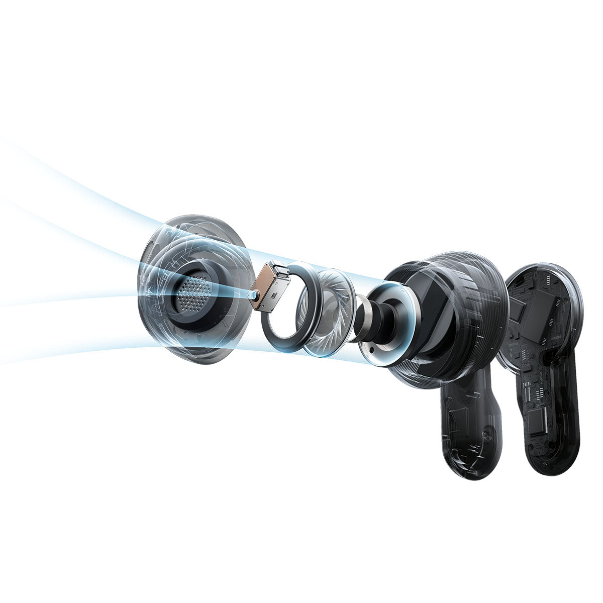 JBL Tour Pro 3 True Wireless Noise Cancelling Earbuds - single black earbud graphic showing internal components