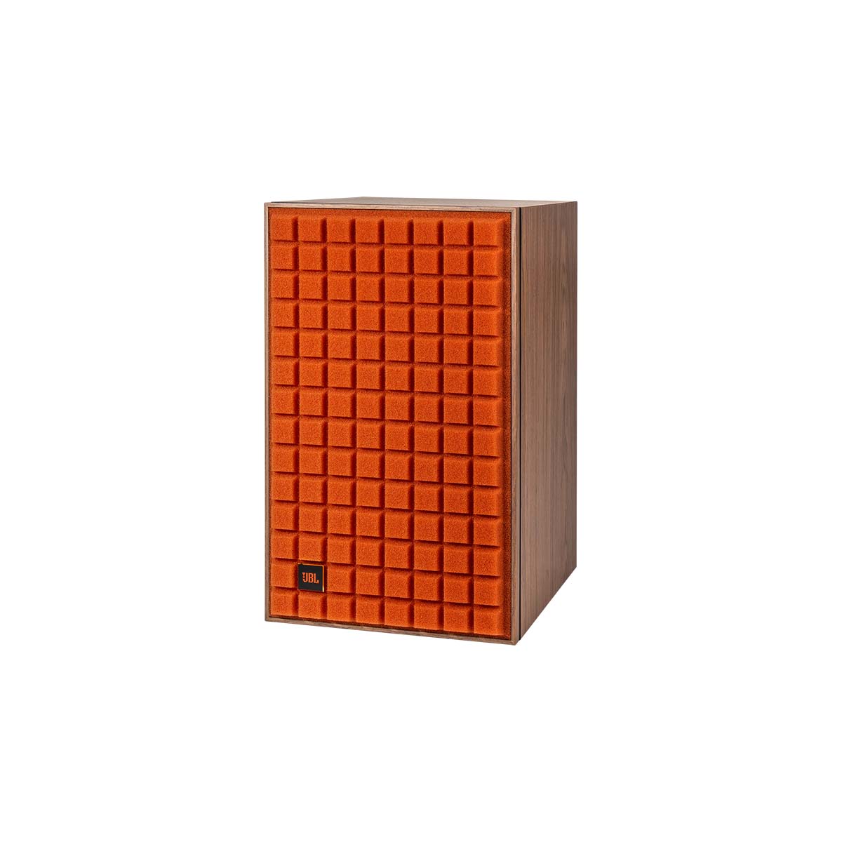 JBL L82 Classic MkII Bookshelf Speakers - single speaker with orange grille front view angled left