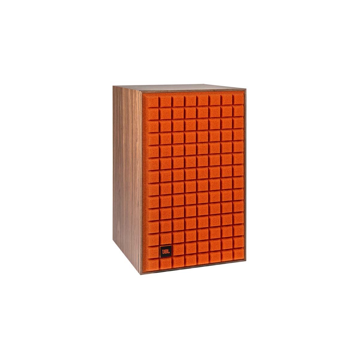 JBL L82 Classic MkII Bookshelf Speakers - single speaker with orange grille front view angled right