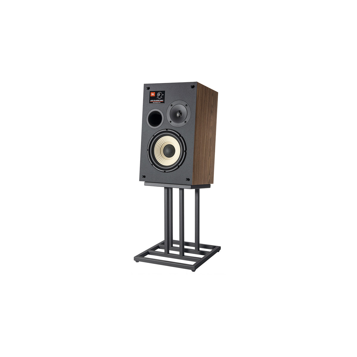JBL L82 Classic MkII Bookshelf Speakers - single speaker on separately-sold stand, no grille, front view angled left