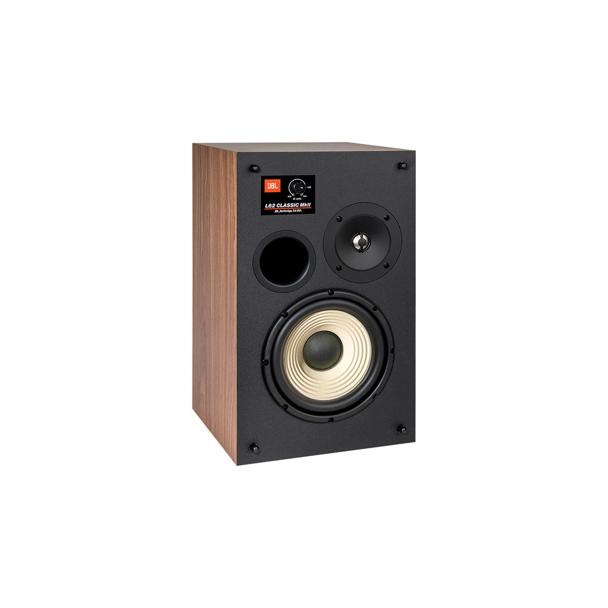 JBL L82 Classic MkII Bookshelf Speakers - single speaker with no grille front view angled right