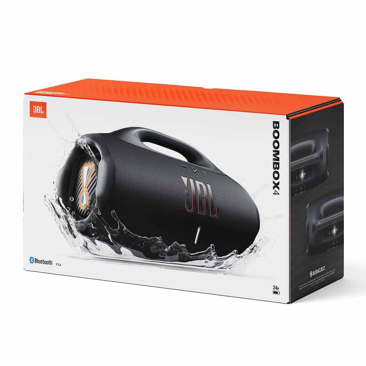 JBL Boombox 4 Portable Bluetooth Speaker - black - outer box front view angled right