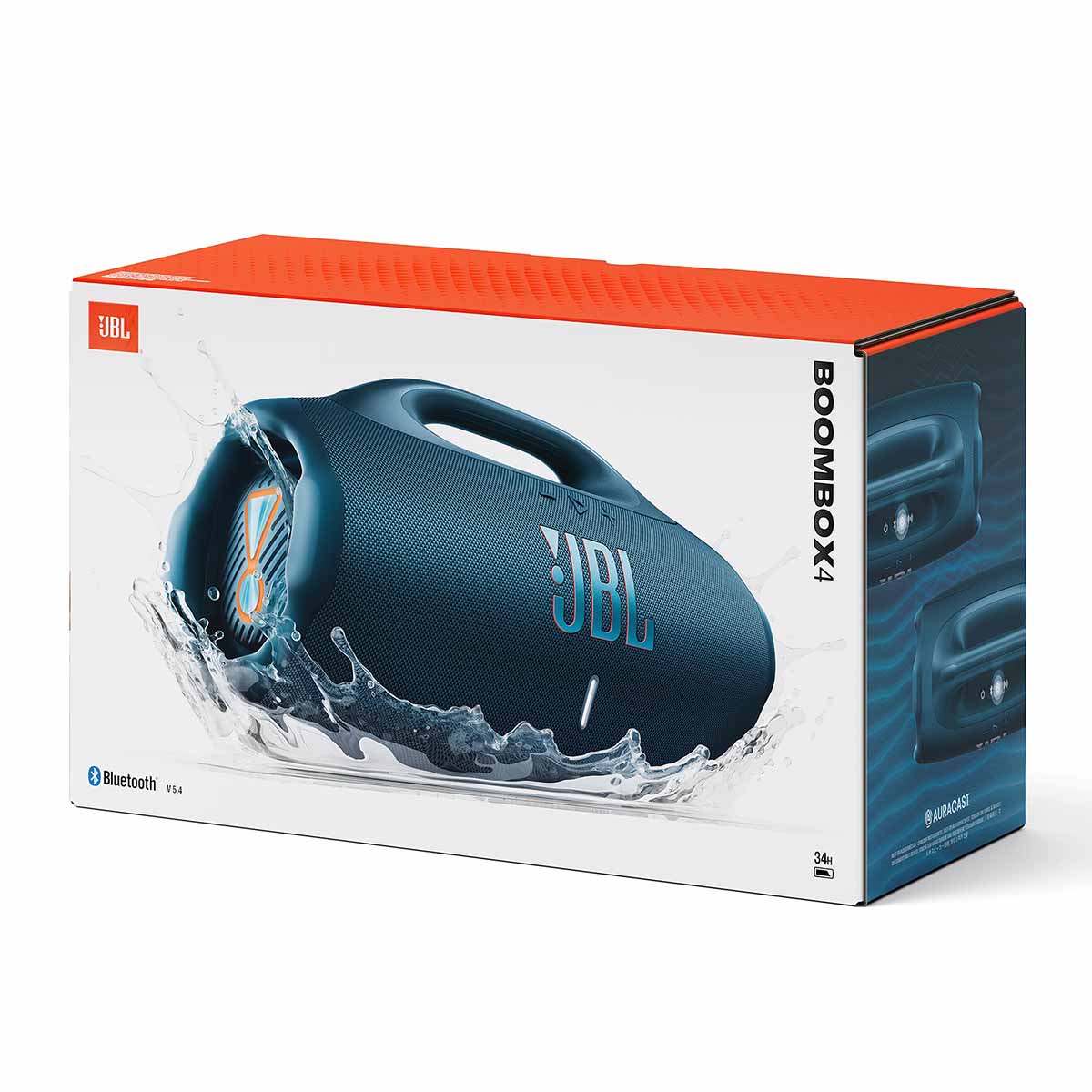 JBL Boombox 4 Portable Bluetooth Speaker - blue - outer box front view angled right
