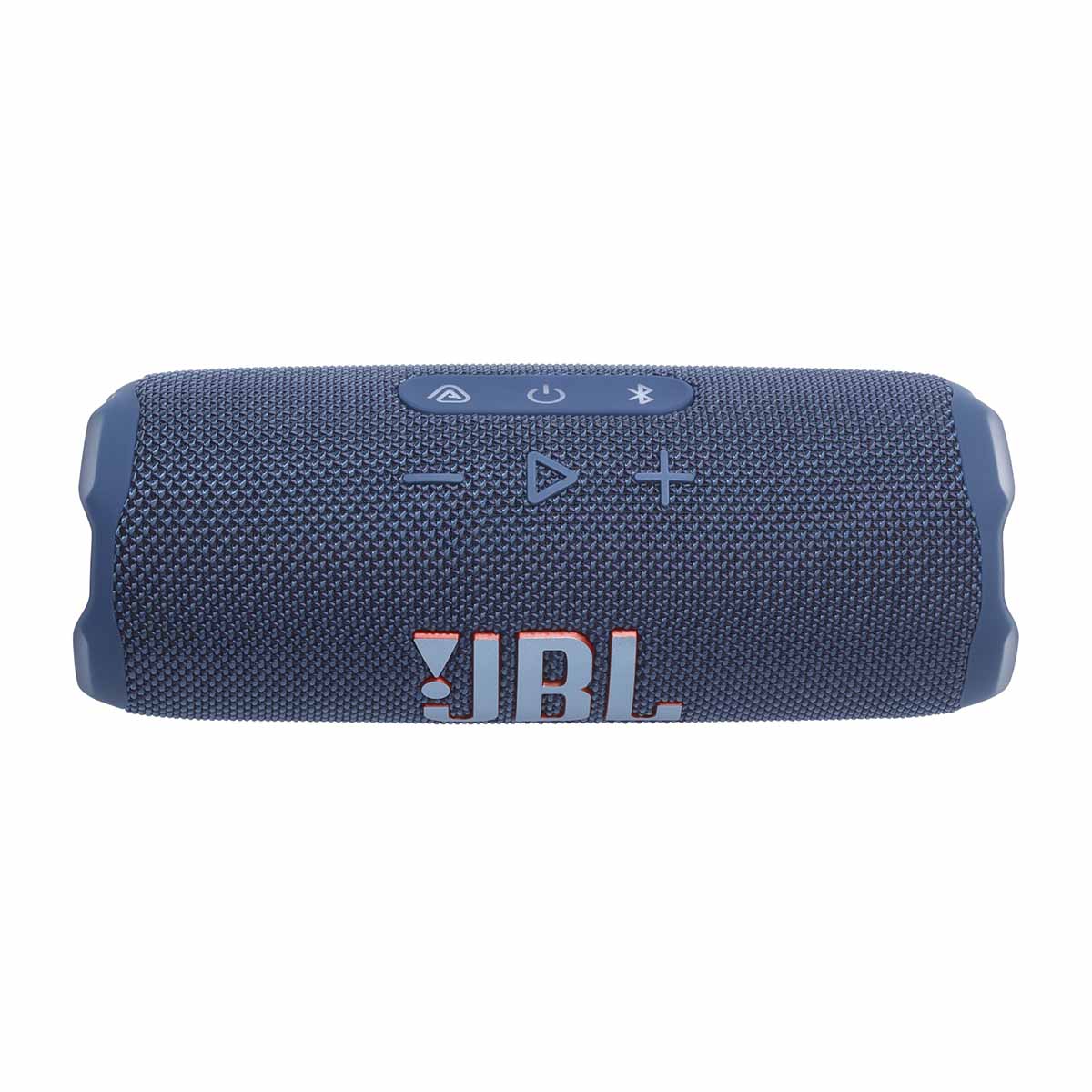 JBL Flip 7 Waterproof Bluetooth Speaker - Blue - horizontal top view showing buttons