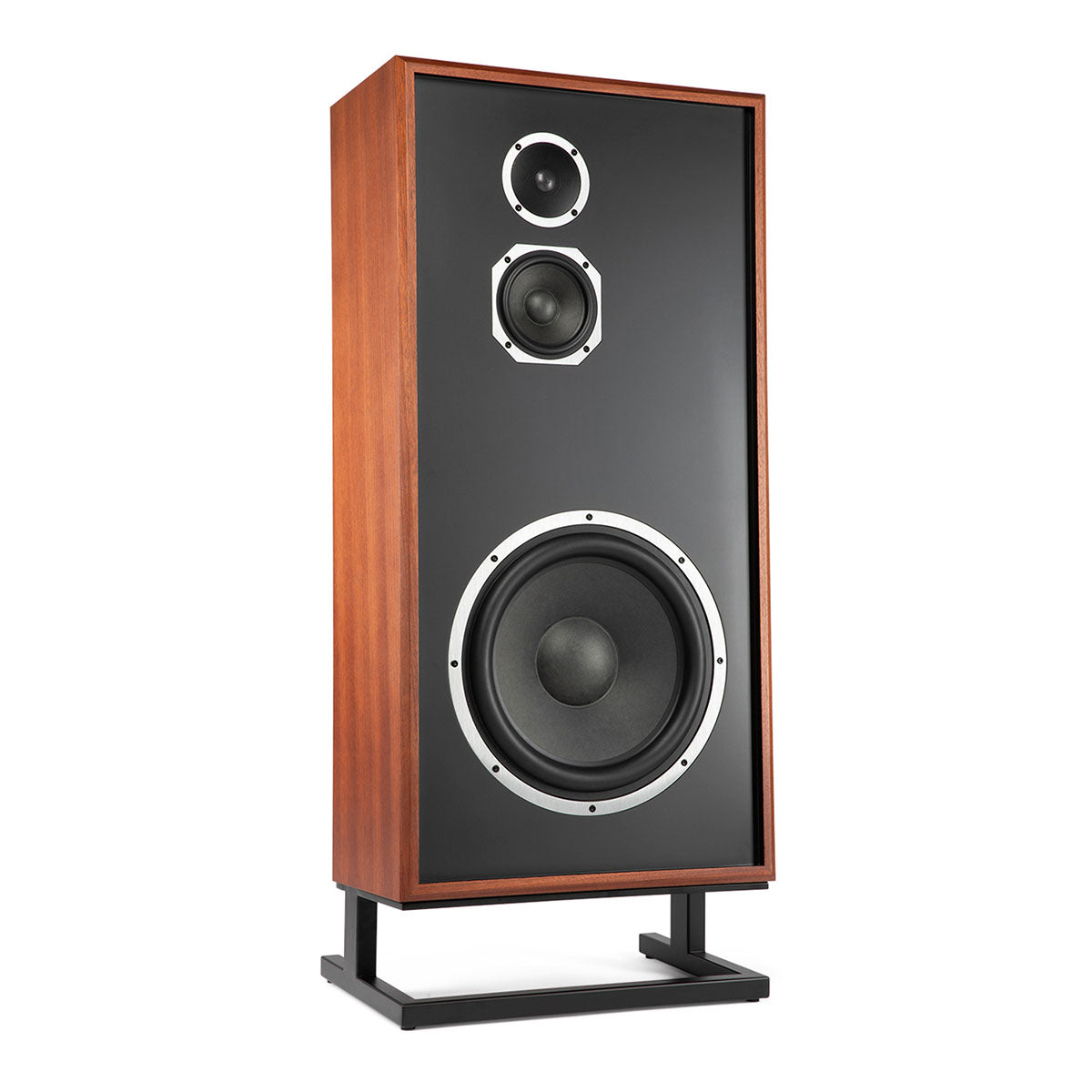 KLH Model Seven Loudspeakers - single mahogany - angled front view without grille