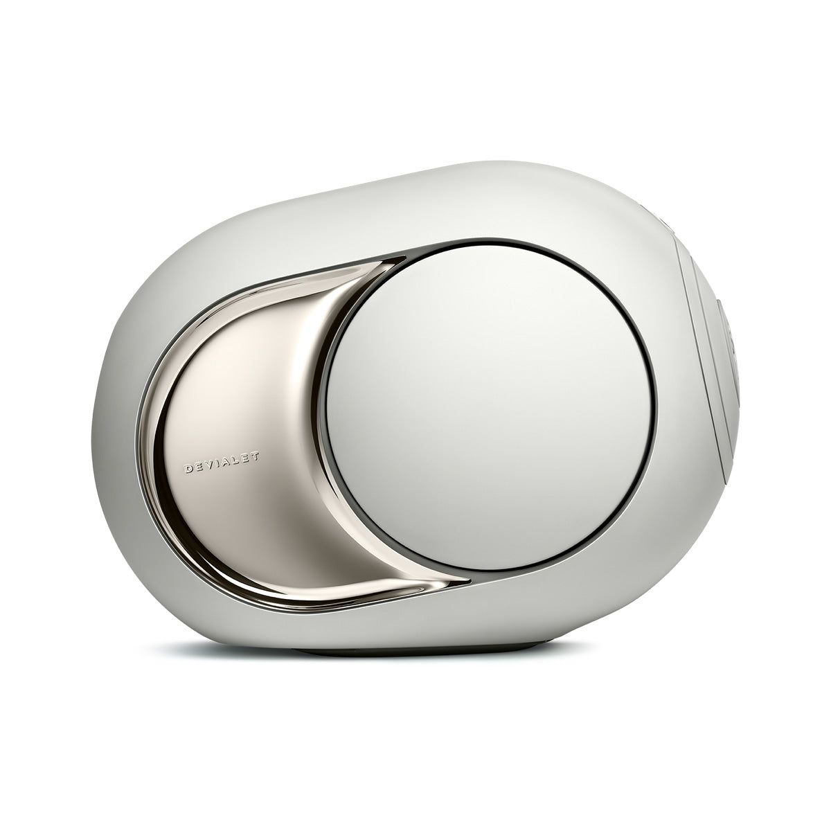 Devialet Phantom Ultimate 108 dB High-End Connected Speaker - Light Pearl - side view facing right