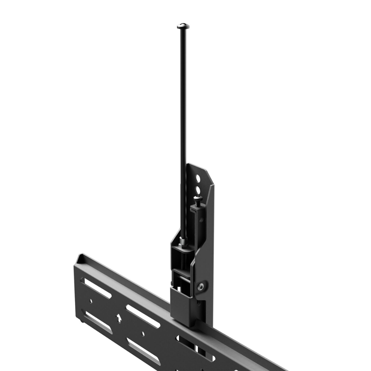 A black metal Kanto PF500 TV wall mount bracket with a vertical mounting pole and mounting plate, shown on a plain white background.