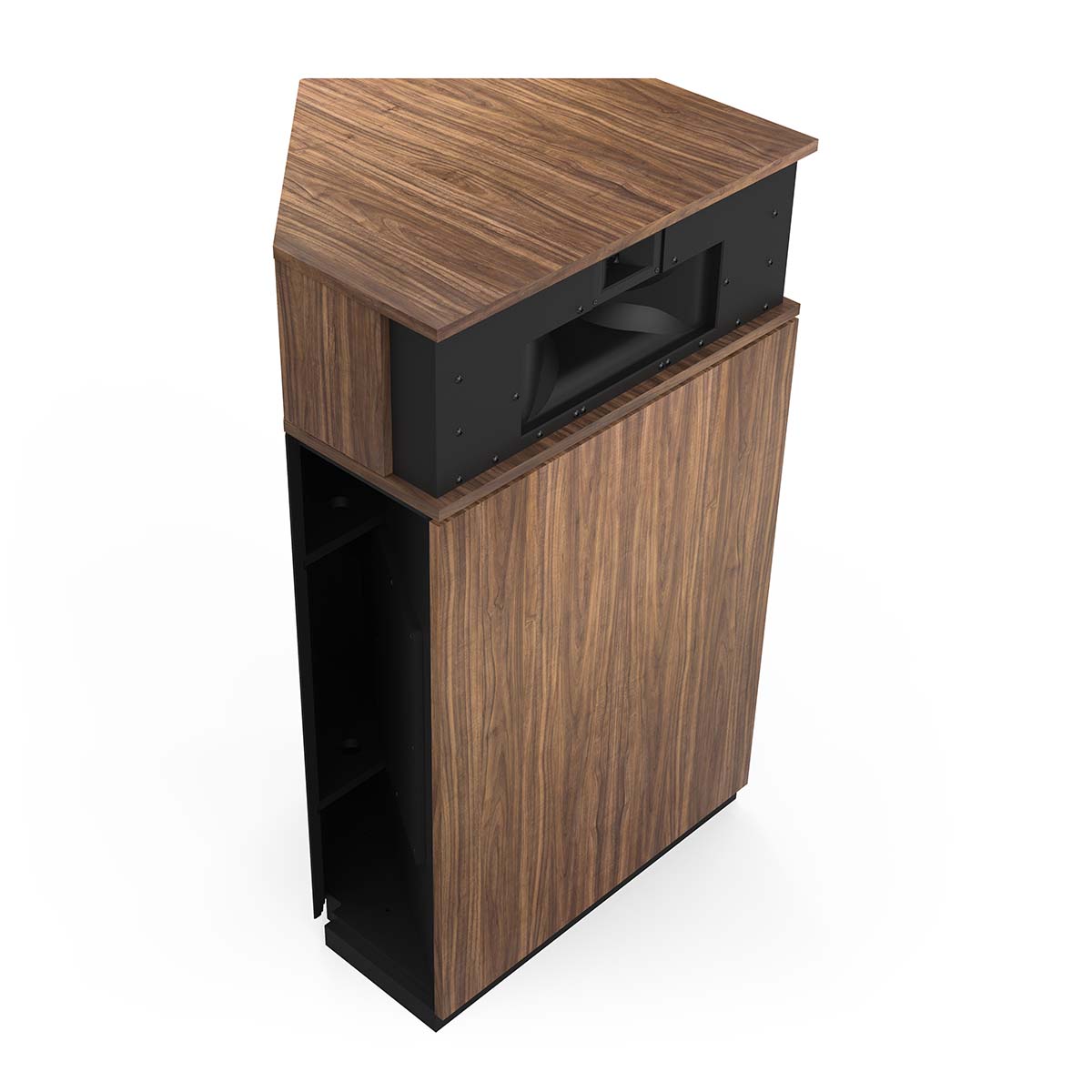Klipsch Klipschorn AK7 3-Way Fully Horn-Loaded Loudspeaker - American Walnut - front top and side view without grille angled right