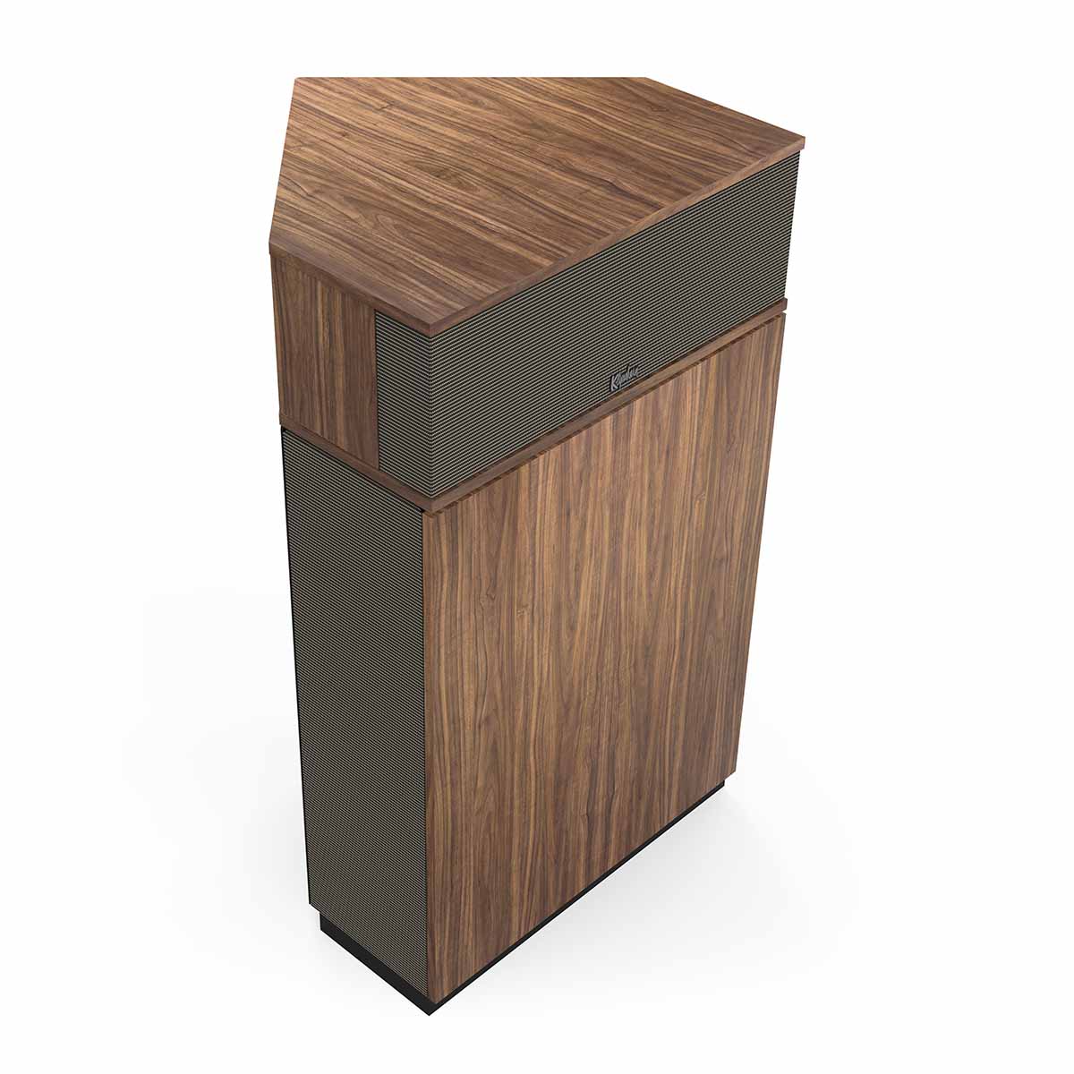 Klipsch Klipschorn AK7 3-Way Fully Horn-Loaded Loudspeaker - American Walnut - front top and side view with grille angled left