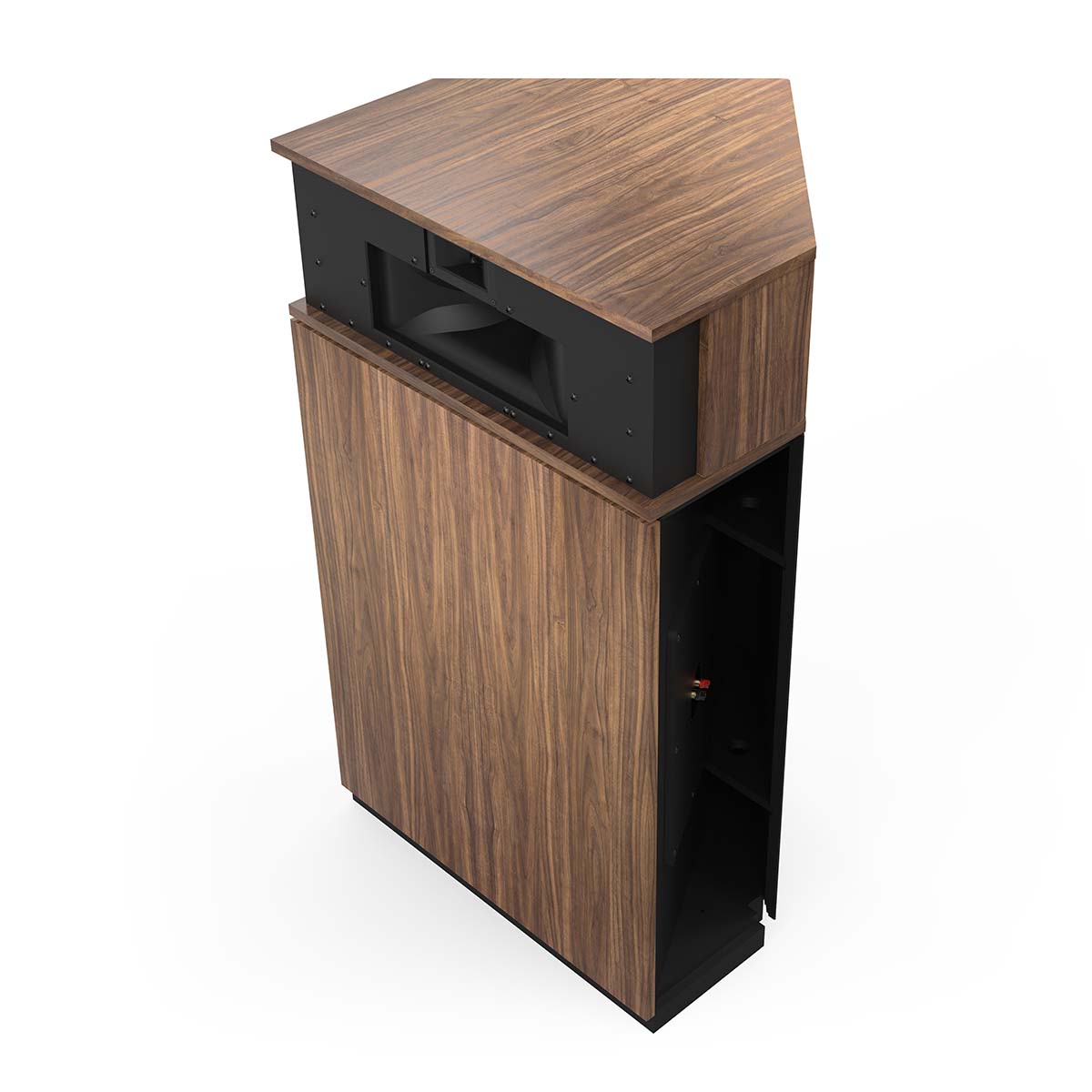 Klipsch Klipschorn AK7 3-Way Fully Horn-Loaded Loudspeaker - American Walnut - front top and side view without grille angled left