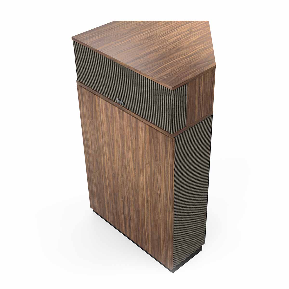 Klipsch Klipschorn AK7 3-Way Fully Horn-Loaded Loudspeaker - American Walnut - front top and side view with grille angled left