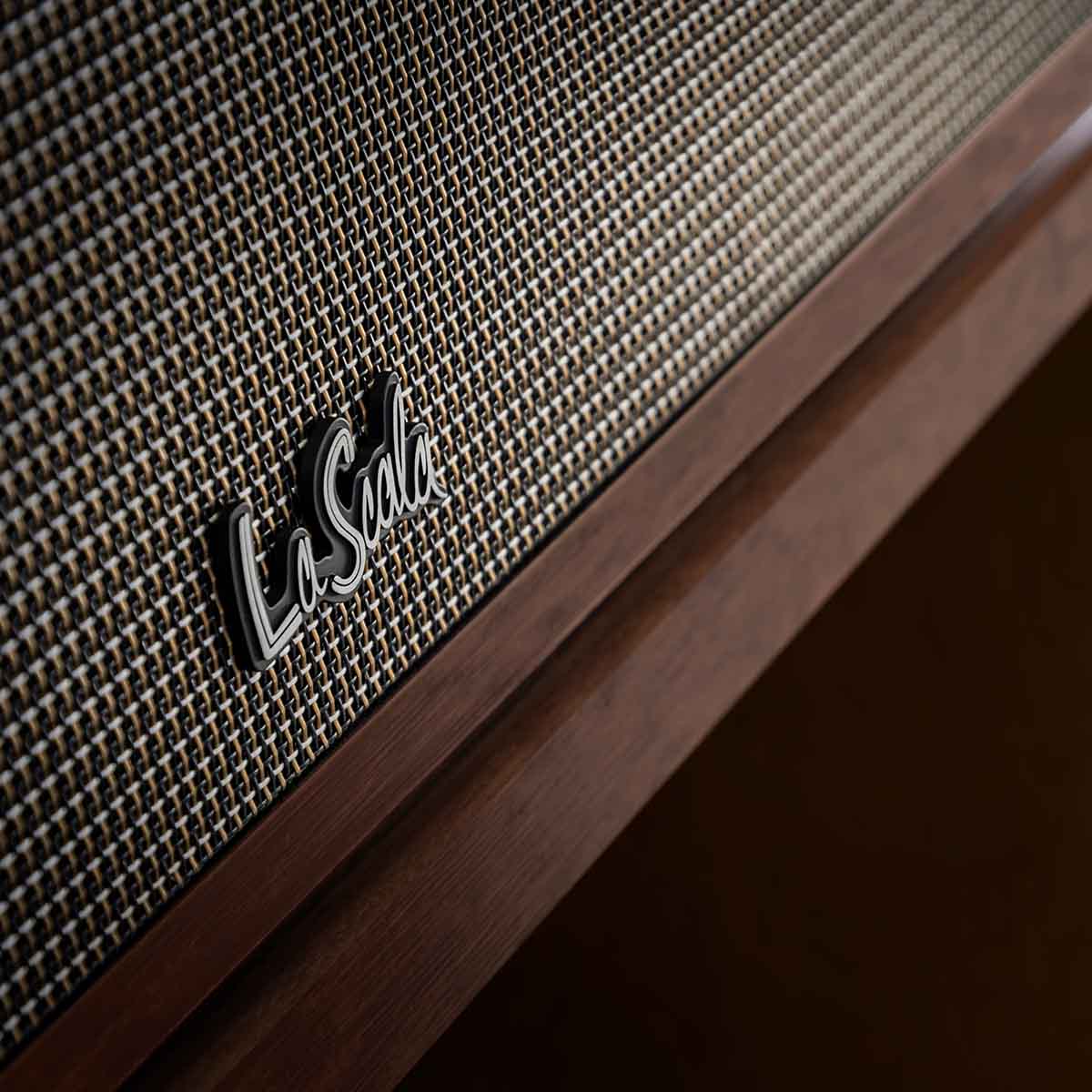 Klipsch La Scala AL6 3-Way Fully Horn-Loaded Loudspeaker - American Auburn - closeup detail of grille logo