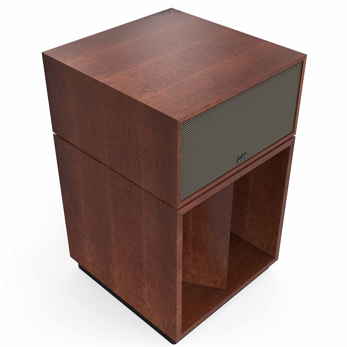 Klipsch La Scala AL6 3-Way Fully Horn-Loaded Loudspeaker - American Auburn - front top and side view with grille angled right