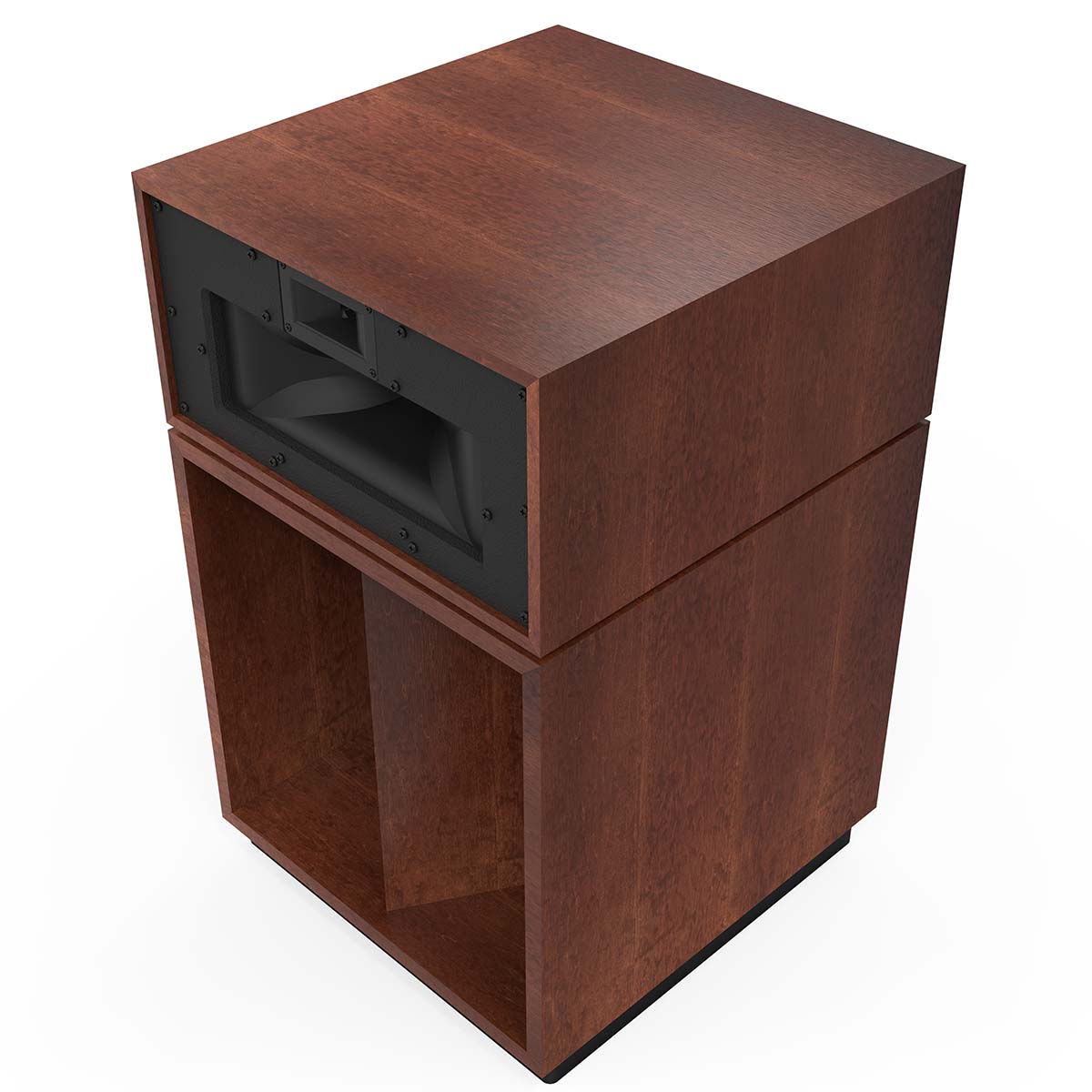 Klipsch La Scala AL6 3-Way Fully Horn-Loaded Loudspeaker - American Auburn - front top and side view without grille angled left