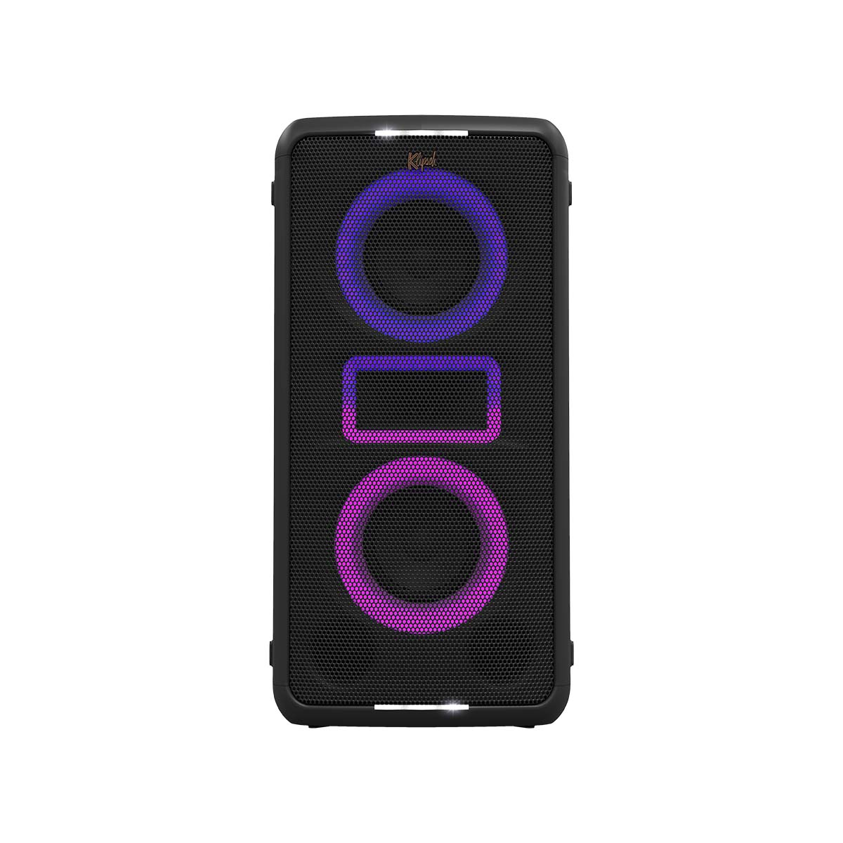 Klipsch Miami Music City Series Premium Party Speaker front view with pink and purple lights