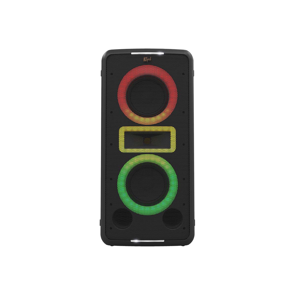 Klipsch New York Music City Series Ultimate Party Speaker front view with red yellow and green lights