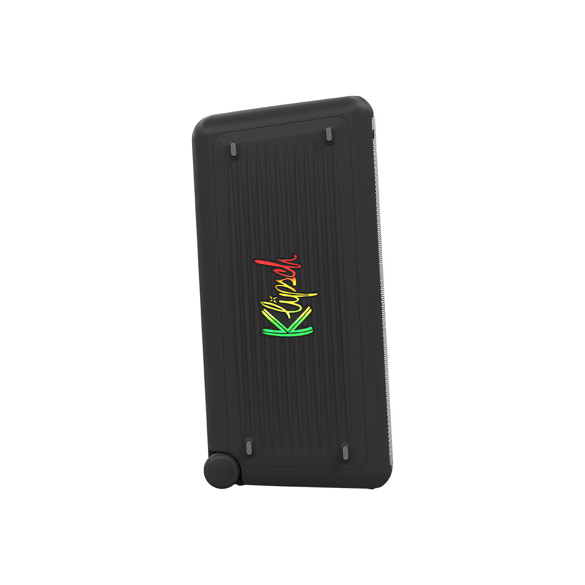 Klipsch New York Music City Series Ultimate Party Speaker side view facing right with Klipsch logo in red yellow and green lights