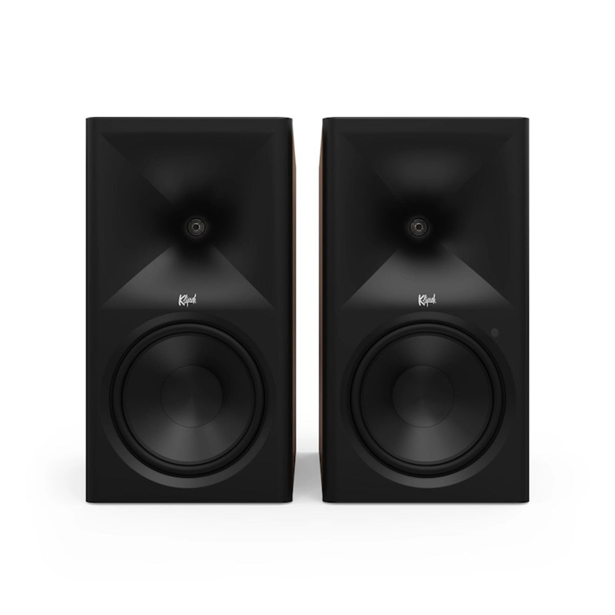 Klipsch The Nines II Dolby Atmos 8" Powered Speakers - Pair - Walnut front view without grilles