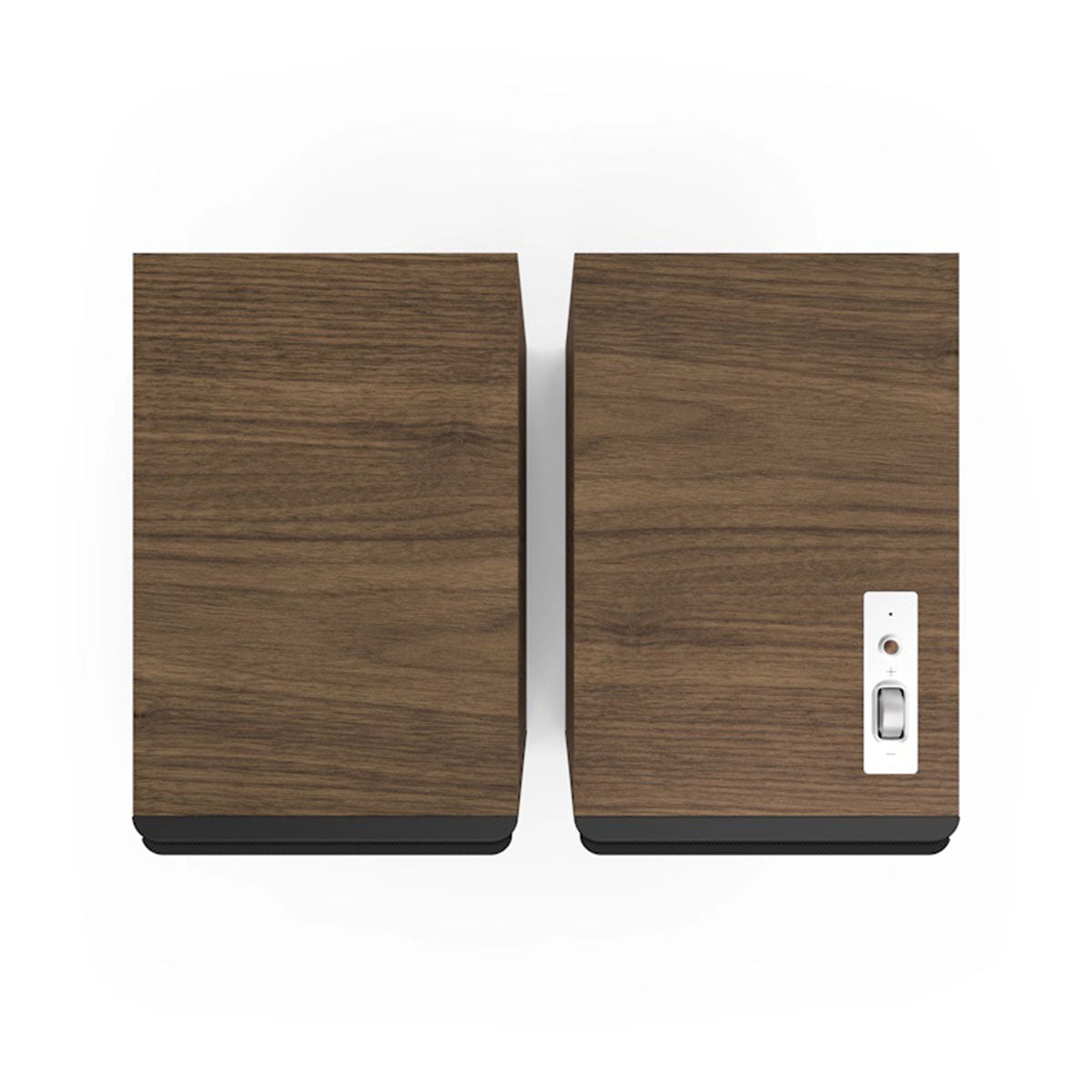 Klipsch The Nines II Dolby Atmos 8" Powered Speakers - Pair - Walnut top view with grilles facing bottom