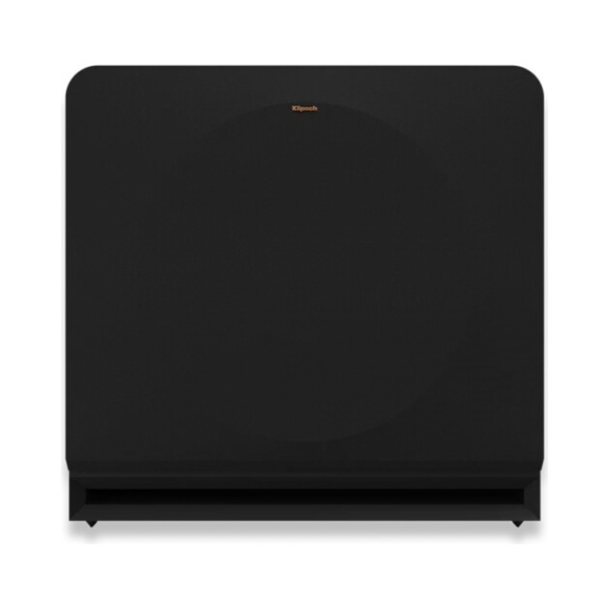 A black Klipsch RP-1600CSW Reference Premiere Compact Subwoofer shown from the front against a plain white background.