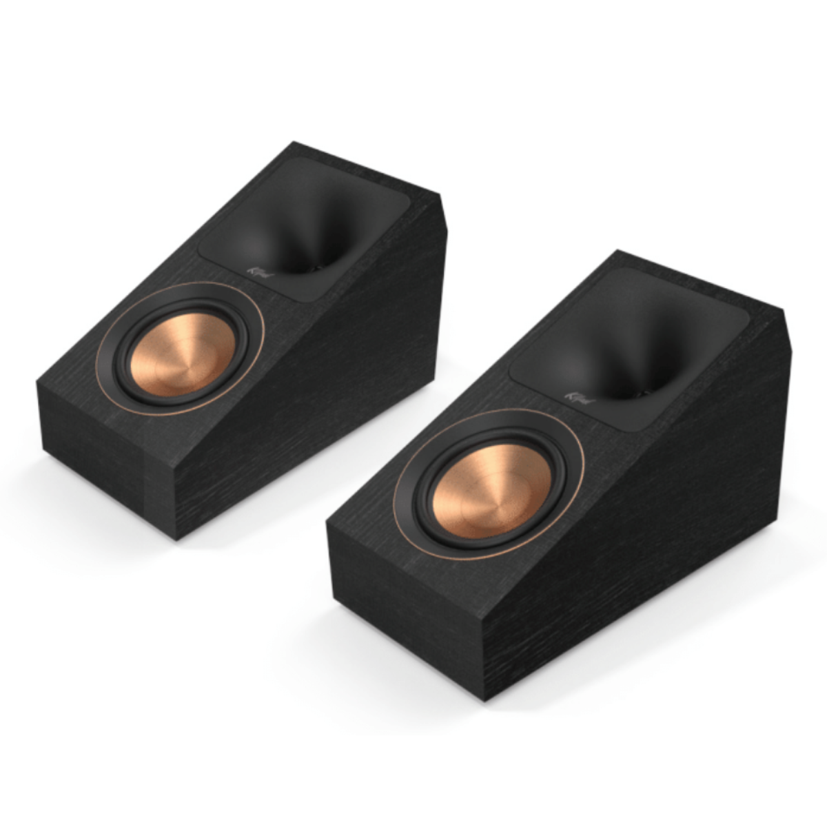Klipsch Reference Premier III RP-5103SA Dolby Atmos Surround Speaker - Pair of ebony speakers front top and side view angled left